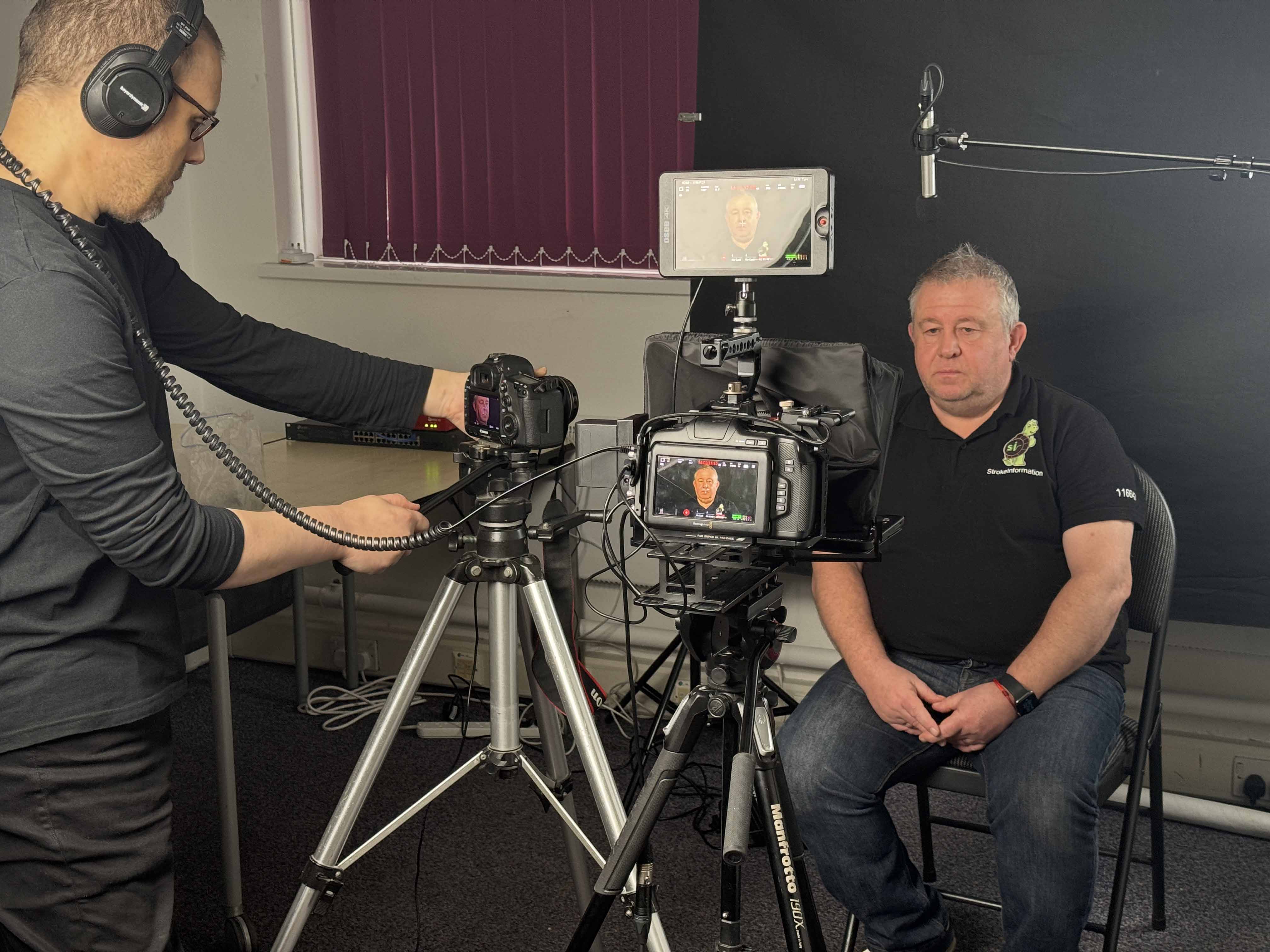 Rhodon Films filming nick from Stroke information for their charity film production.